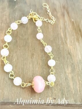 Dainty pink quartz adjustable  gold bracelet